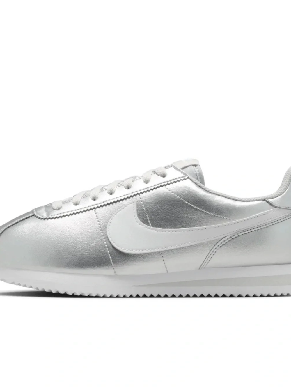 Women's Size 6 - Nike Cortez Metallic Silver/White-Grey Fog IR0042 001 (NO LID)